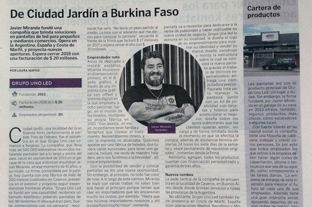 Nota a Javier Miranda, dueño de Grupo Uno LED, en El Cronista de noviembre.