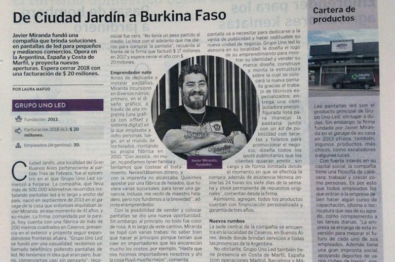 Nota a Javier Miranda, dueño de Grupo Uno LED, en El Cronista de noviembre.
